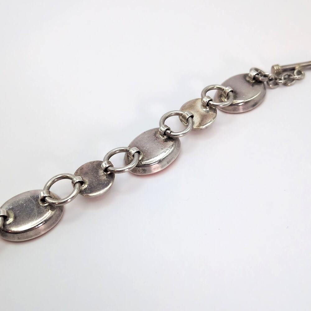 Sterling Silver 925 Mexico Orange and Black Oval Gemstone Toggle Bracelet 39.6g - Picture 8 of 9